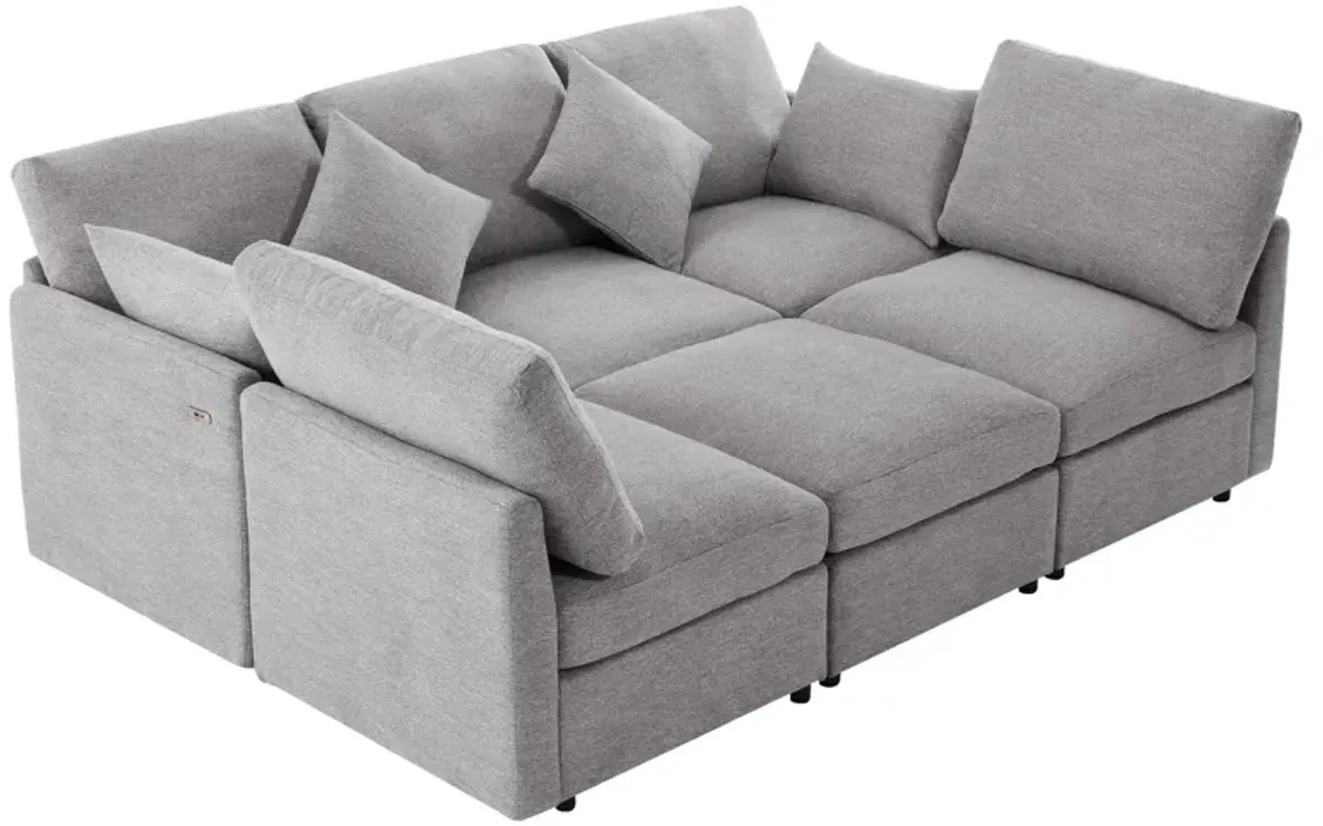 Sectional Sofa Modular Sofa U - Shaped Sofa Couch Sofa Bed L - Shaped Sofa With A Movable Ottoman And Two USB Ports For Living Room