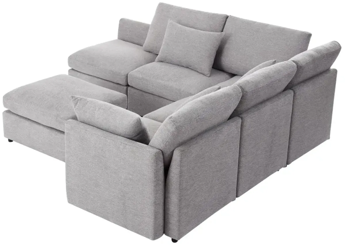 Sectional Sofa Modular Sofa U - Shaped Sofa Couch Sofa Bed L - Shaped Sofa With A Movable Ottoman And Two USB Ports For Living Room