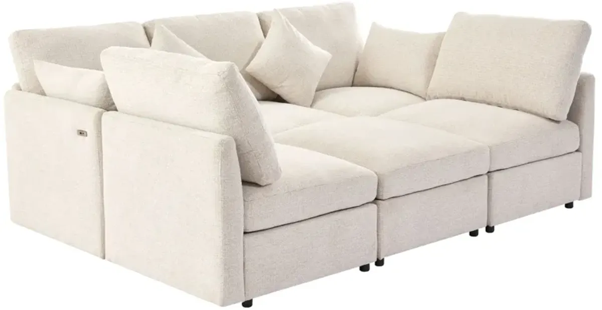 Sectional Sofa Modular Sofa U - Shaped Sofa Couch Sofa Bed L - Shaped Sofa With A Movable Ottoman And Two USB Ports For Living Room