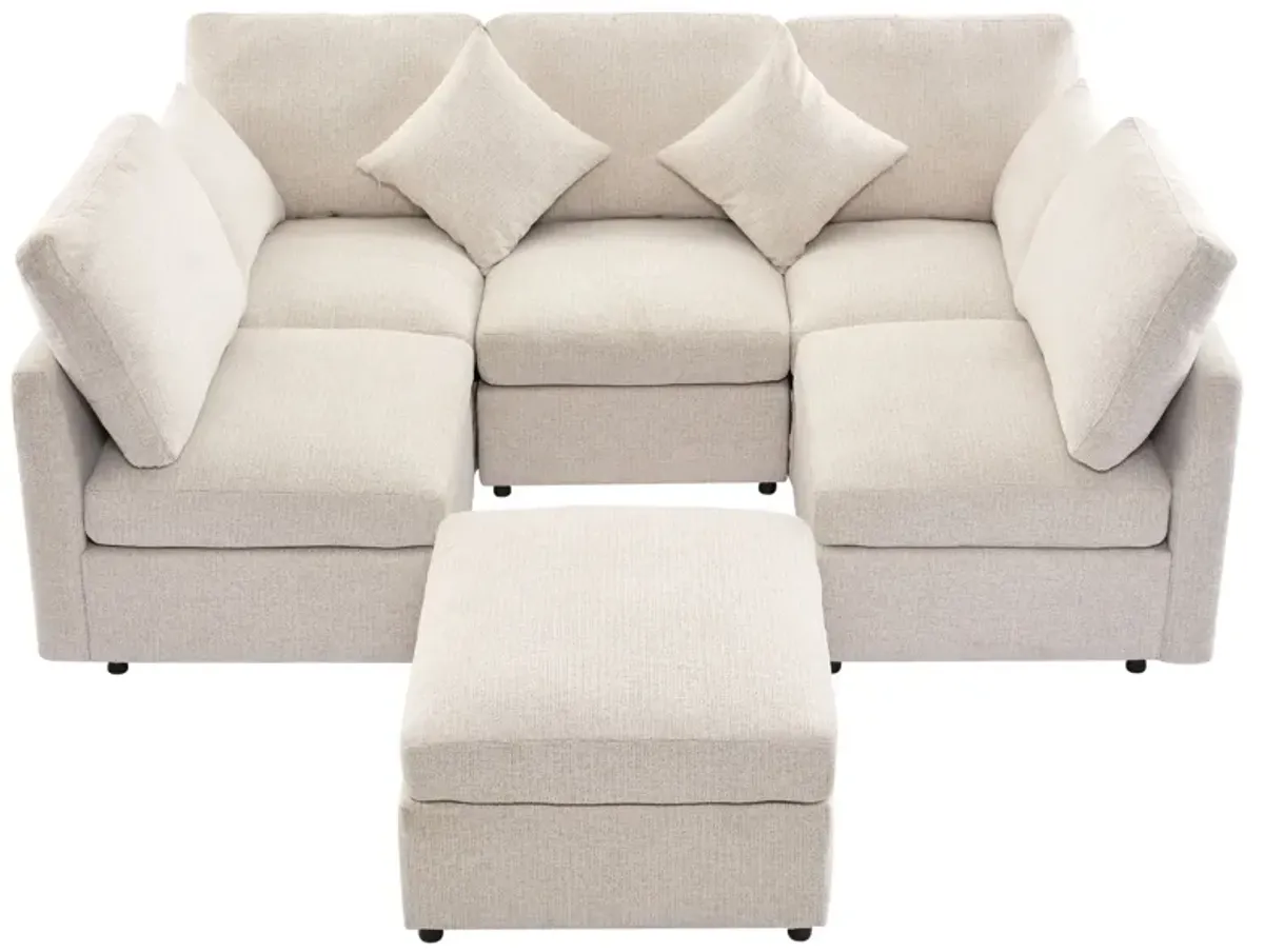 Sectional Sofa Modular Sofa U - Shaped Sofa Couch Sofa Bed L - Shaped Sofa With A Movable Ottoman And Two USB Ports For Living Room