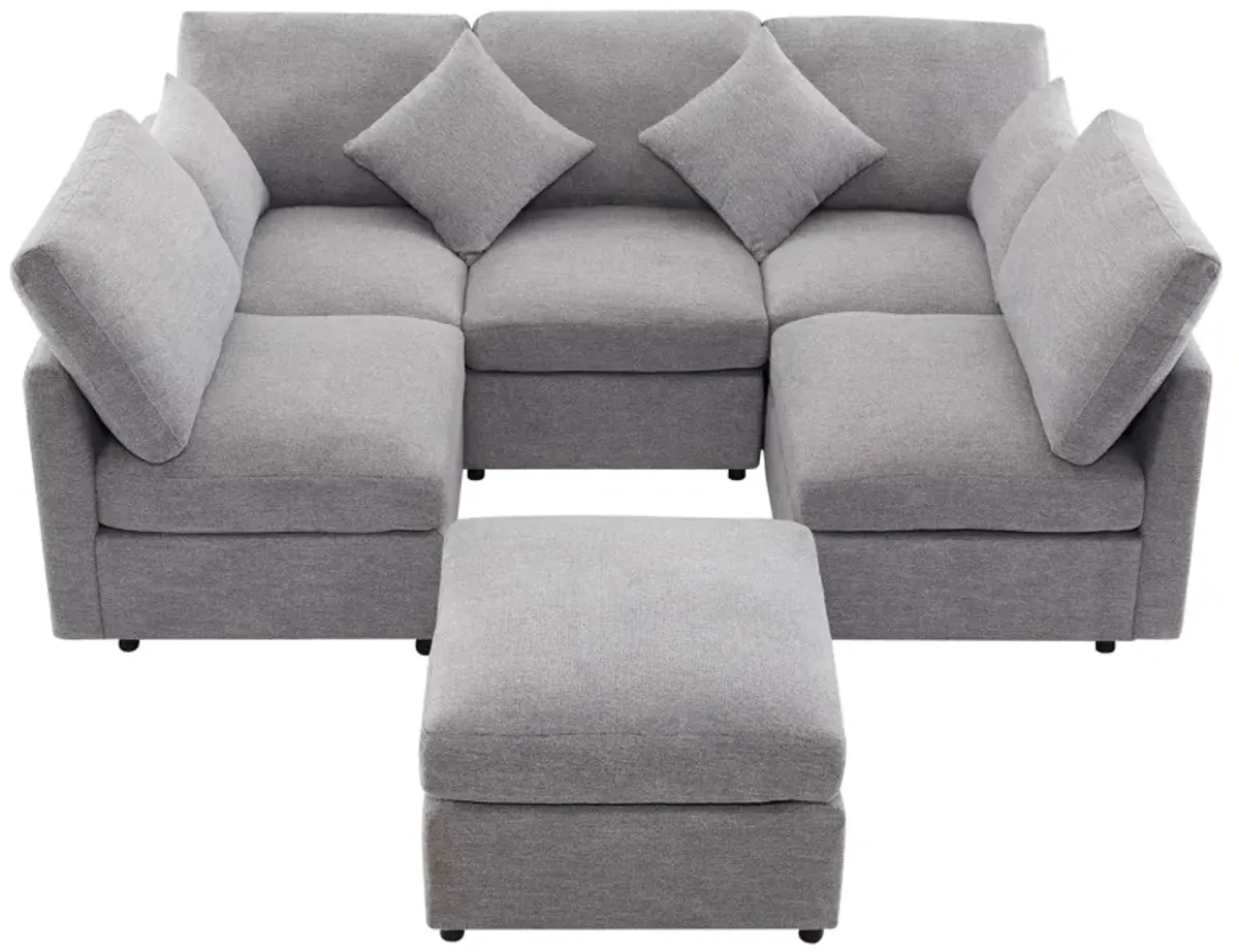 Sectional Sofa Modular Sofa U - Shaped Sofa Couch Sofa Bed L - Shaped Sofa With A Movable Ottoman And Two USB Ports For Living Room