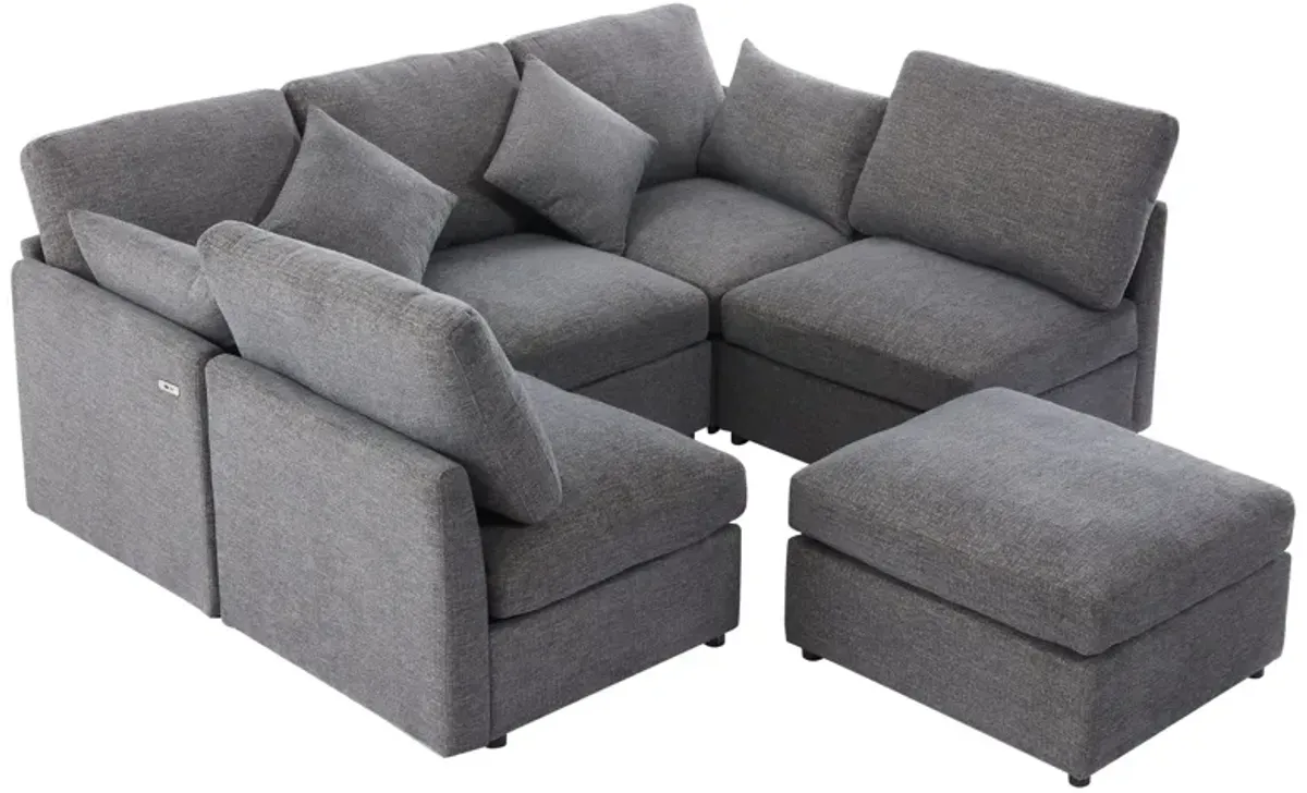 Sectional Sofa Modular Sofa U - Shaped Sofa Couch Sofa Bed L - Shaped Sofa With A Movable Ottoman And Two USB Ports For Living Room