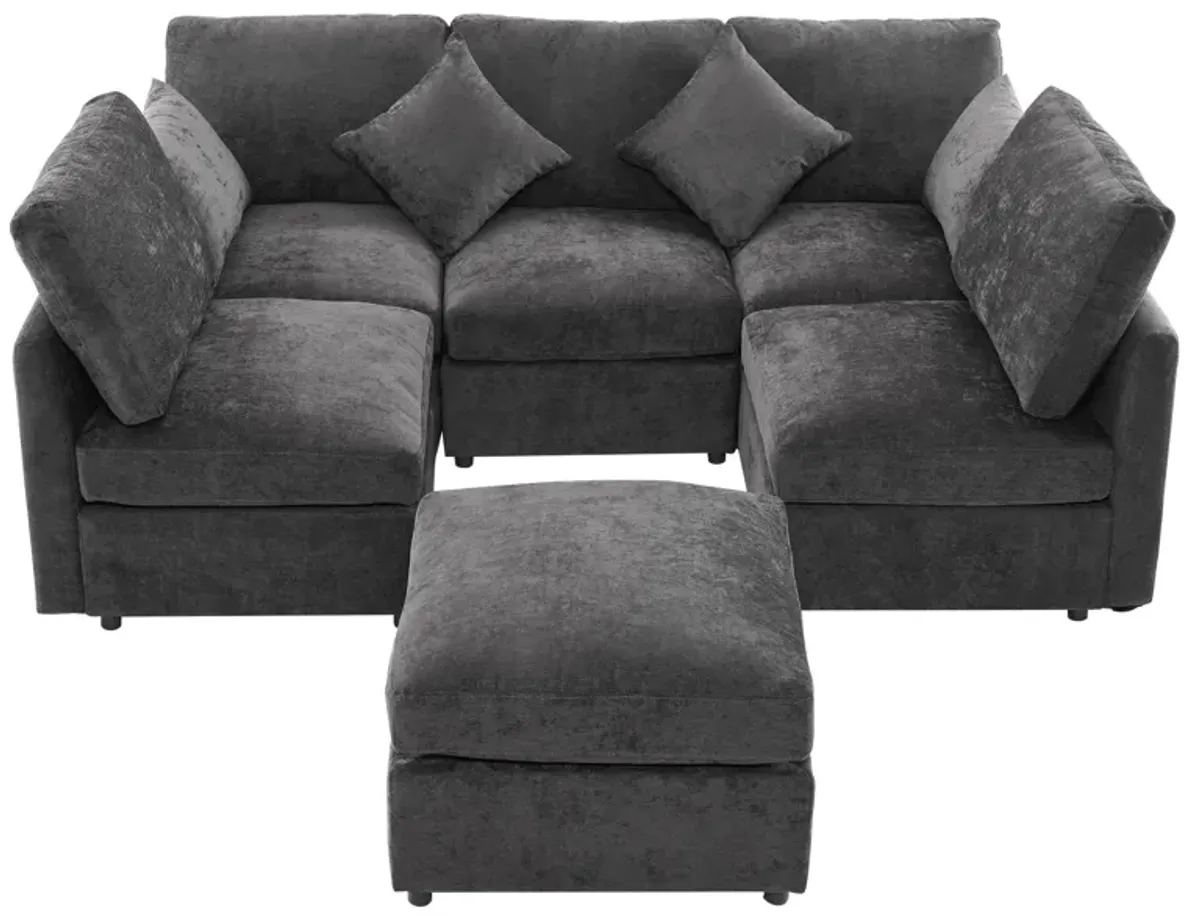 Sectional Sofa Modular Sofa U - Shaped Sofa Couch Sofa Bed L - Shaped Sofa With A Movable Ottoman And Two USB Ports For Living Room