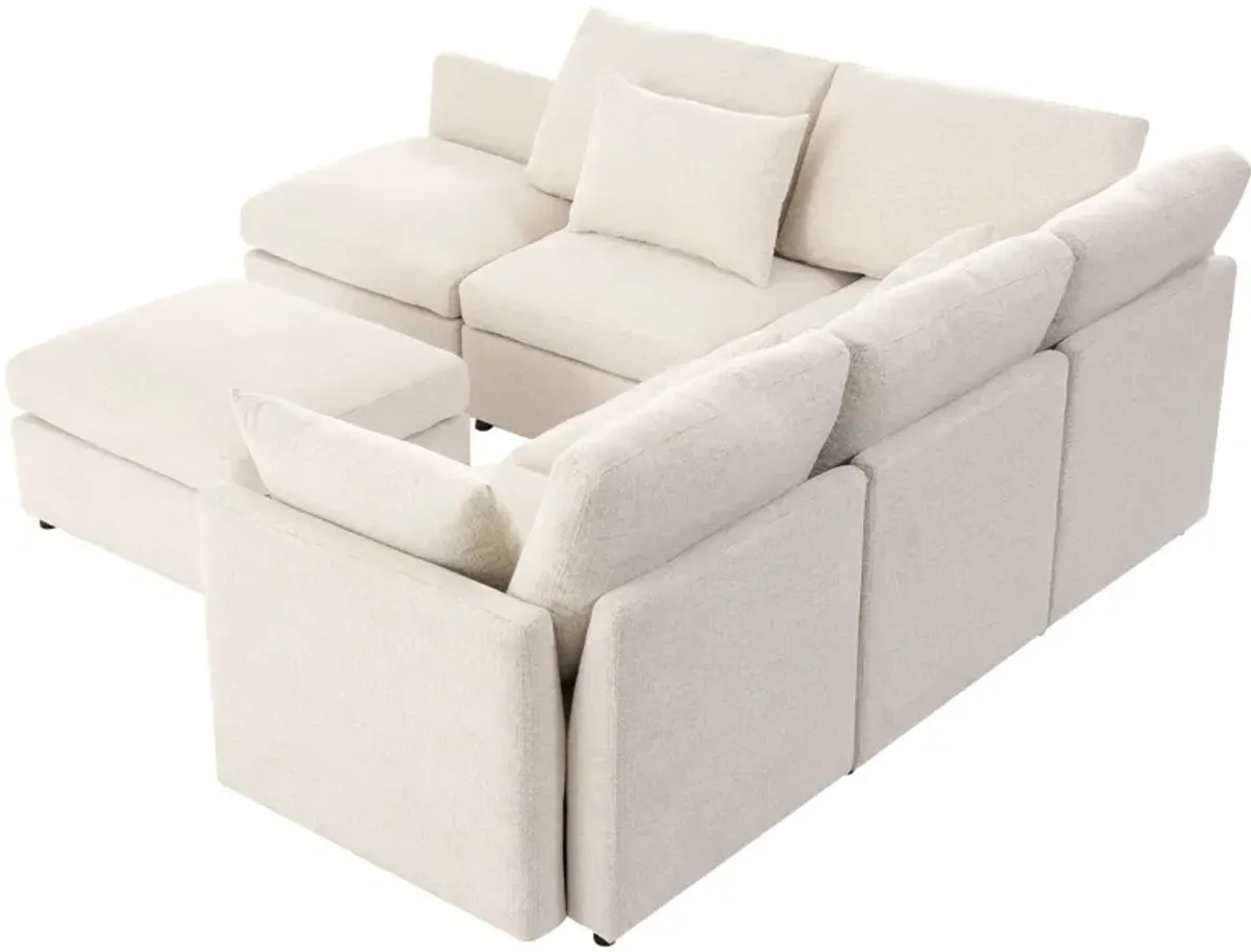 Sectional Sofa Modular Sofa U - Shaped Sofa Couch Sofa Bed L - Shaped Sofa With A Movable Ottoman And Two USB Ports For Living Room