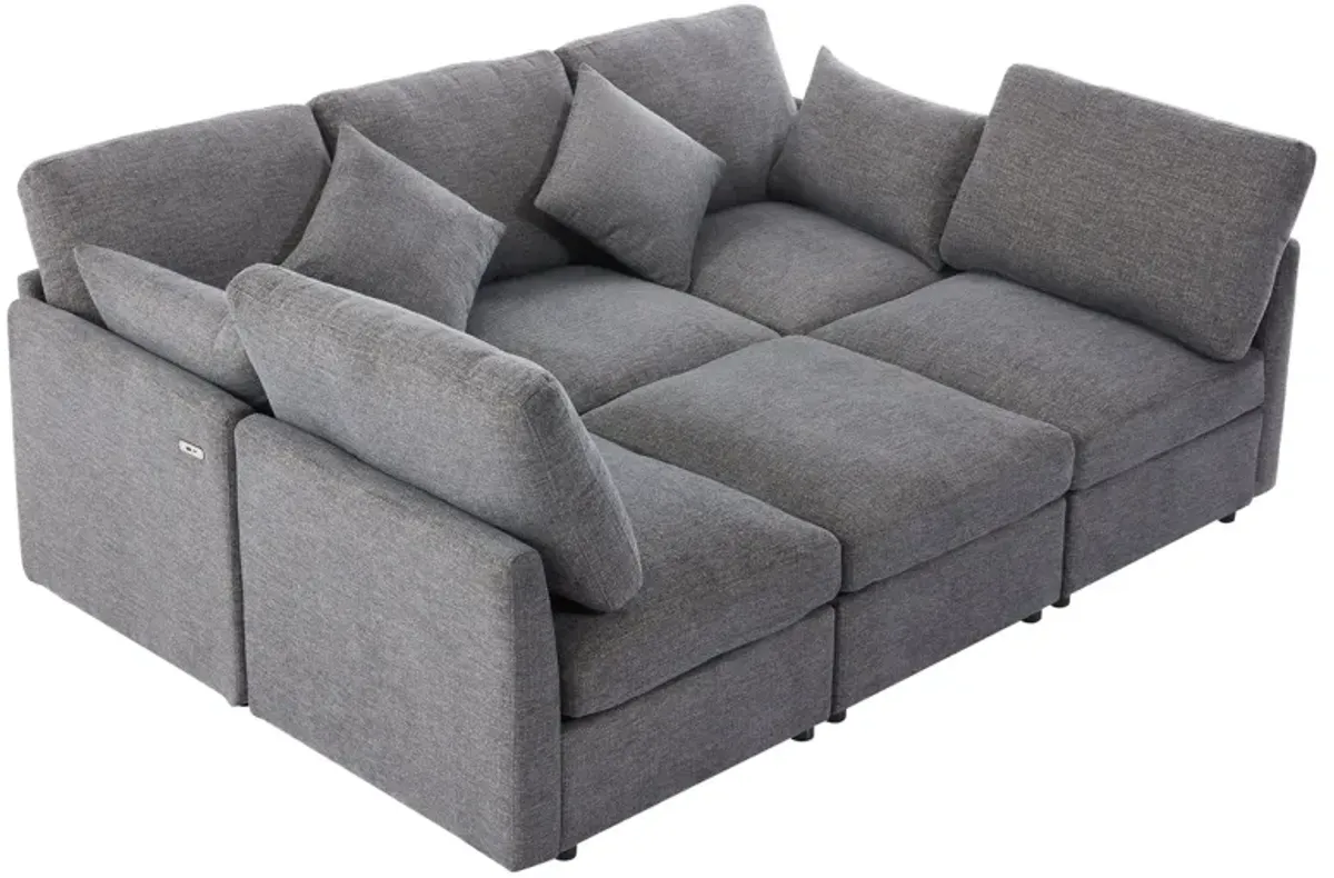 Sectional Sofa Modular Sofa U - Shaped Sofa Couch Sofa Bed L - Shaped Sofa With A Movable Ottoman And Two USB Ports For Living Room