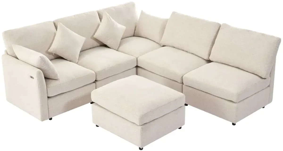 Sectional Sofa Modular Sofa U - Shaped Sofa Couch Sofa Bed L - Shaped Sofa With A Movable Ottoman And Two USB Ports For Living Room