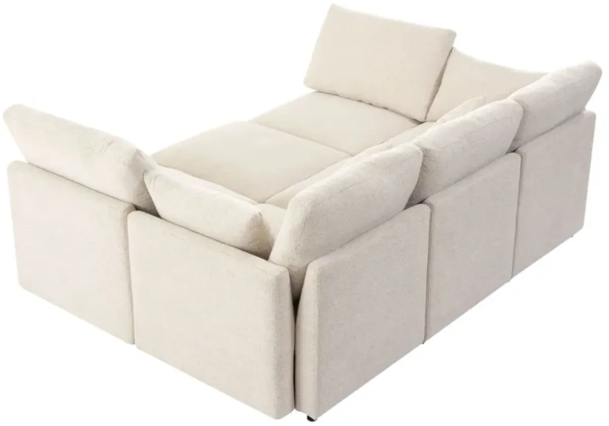 Sectional Sofa Modular Sofa U - Shaped Sofa Couch Sofa Bed L - Shaped Sofa With A Movable Ottoman And Two USB Ports For Living Room