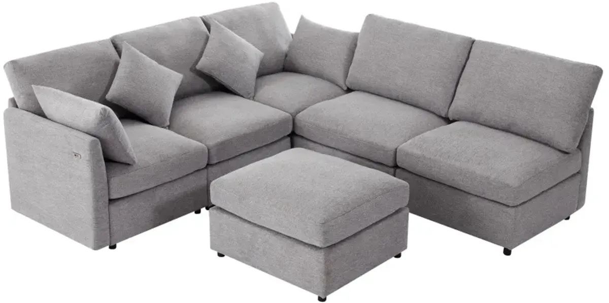 Sectional Sofa Modular Sofa U - Shaped Sofa Couch Sofa Bed L - Shaped Sofa With A Movable Ottoman And Two USB Ports For Living Room