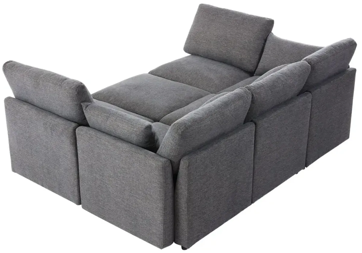 Sectional Sofa Modular Sofa U - Shaped Sofa Couch Sofa Bed L - Shaped Sofa With A Movable Ottoman And Two USB Ports For Living Room