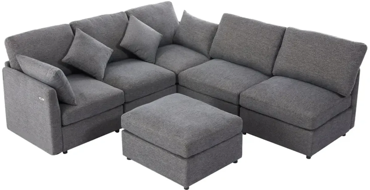 Sectional Sofa Modular Sofa U - Shaped Sofa Couch Sofa Bed L - Shaped Sofa With A Movable Ottoman And Two USB Ports For Living Room