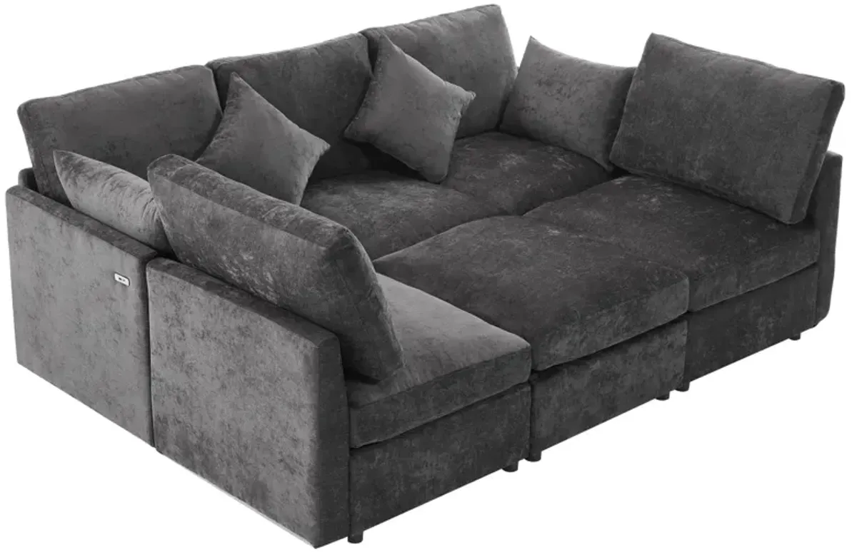 Sectional Sofa Modular Sofa U - Shaped Sofa Couch Sofa Bed L - Shaped Sofa With A Movable Ottoman And Two USB Ports For Living Room