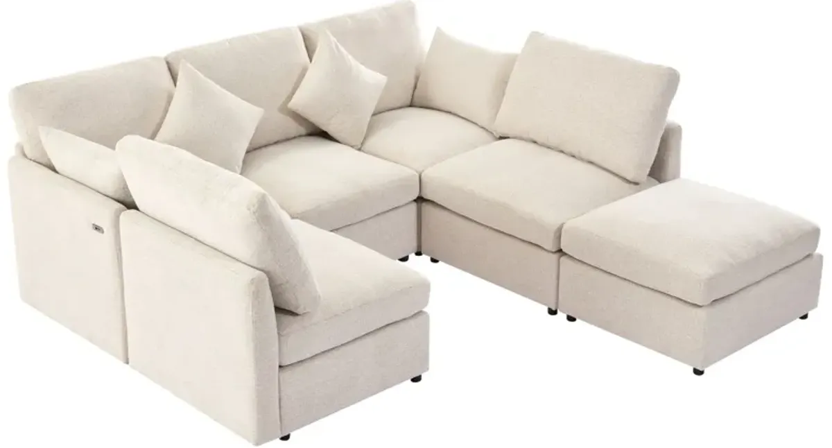 Sectional Sofa Modular Sofa U - Shaped Sofa Couch Sofa Bed L - Shaped Sofa With A Movable Ottoman And Two USB Ports For Living Room