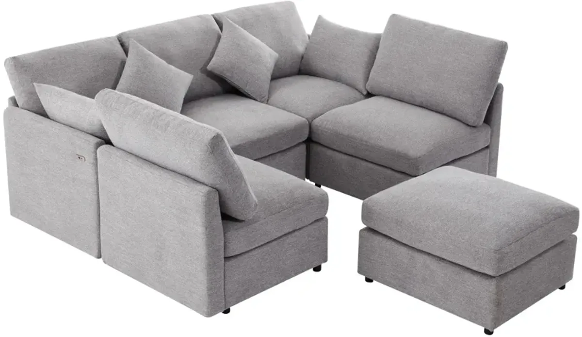 Sectional Sofa Modular Sofa U - Shaped Sofa Couch Sofa Bed L - Shaped Sofa With A Movable Ottoman And Two USB Ports For Living Room