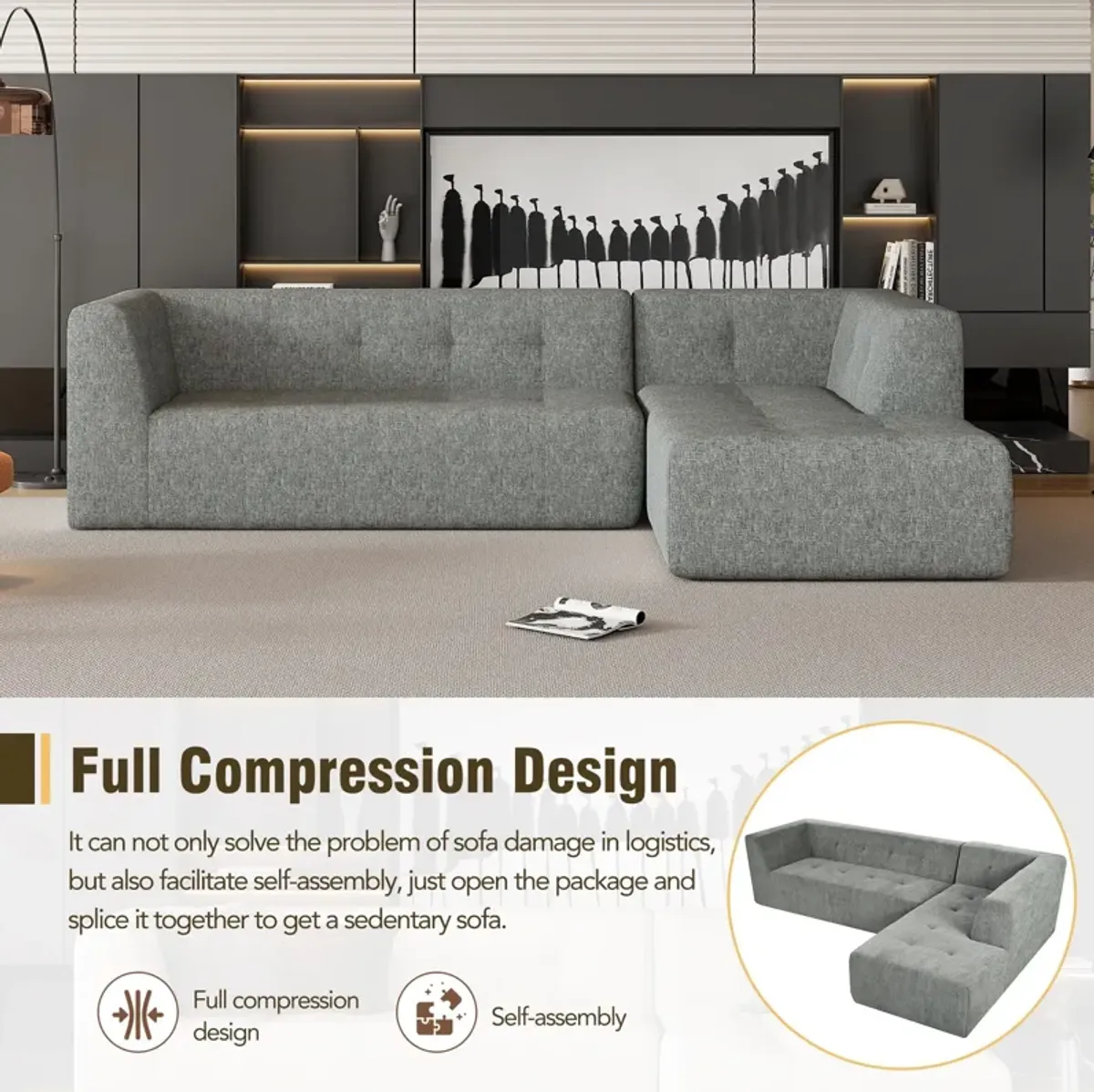 Modular Combination Living Room Sofa Set, Modern Minimalist Sofa, Living Room Upholstered Sofa Bed, Bedroom, 2 Pieces Computer Free Combination, L - Shaped