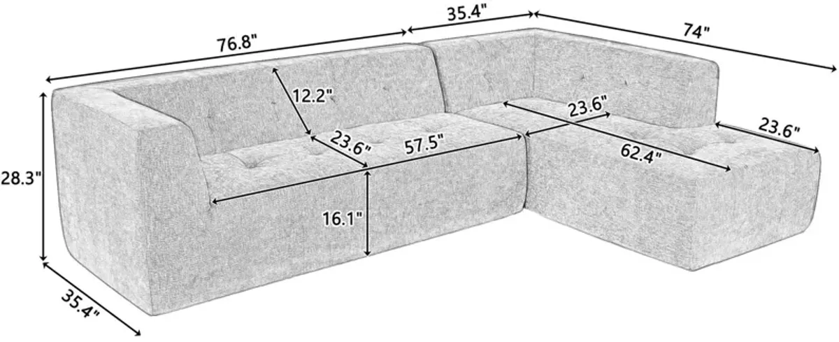 Modular Combination Living Room Sofa Set, Modern Minimalist Sofa, Living Room Upholstered Sofa Bed, Bedroom, 2 Pieces Computer Free Combination, L - Shaped