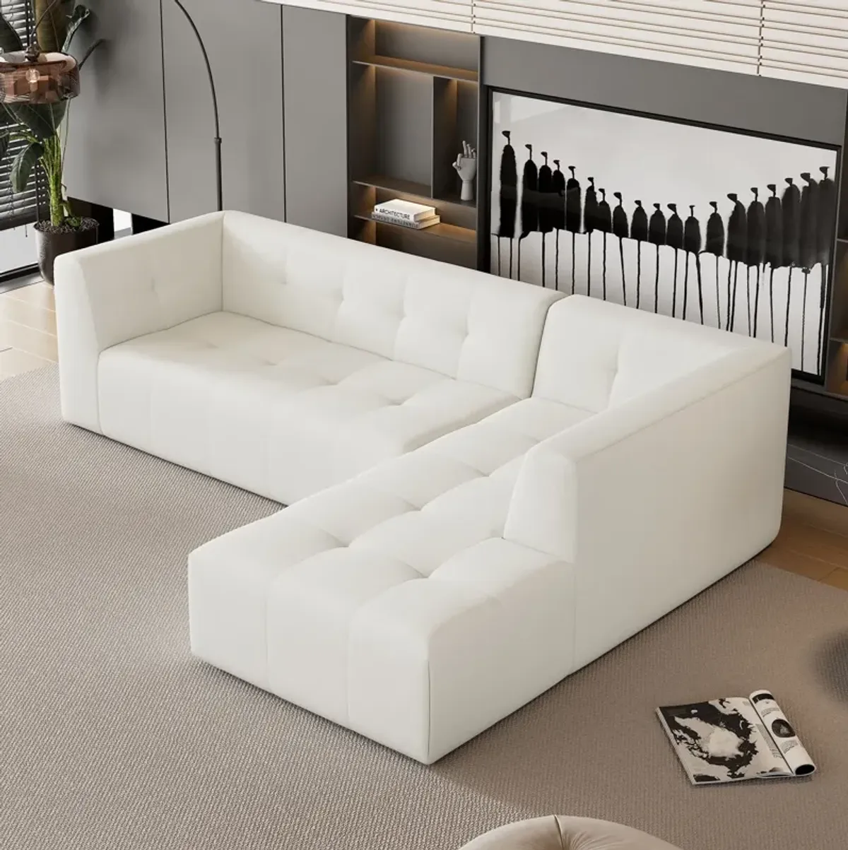 Modular Combination Living Room Sofa Set, Modern Minimalist Sofa, Living Room Upholstered Sofa Bed, Bedroom, 2 Pieces Computer Free Combination, L - Shaped