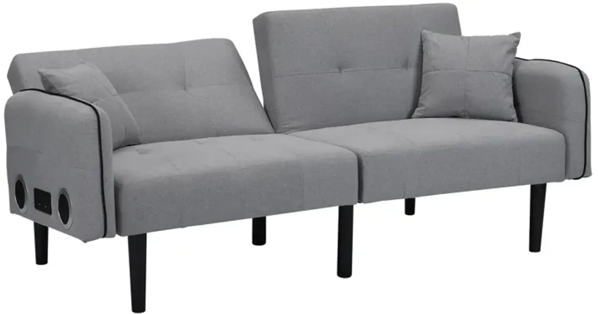 Folding Ottoman Sofa Bed With Stereo - Gray Fabric