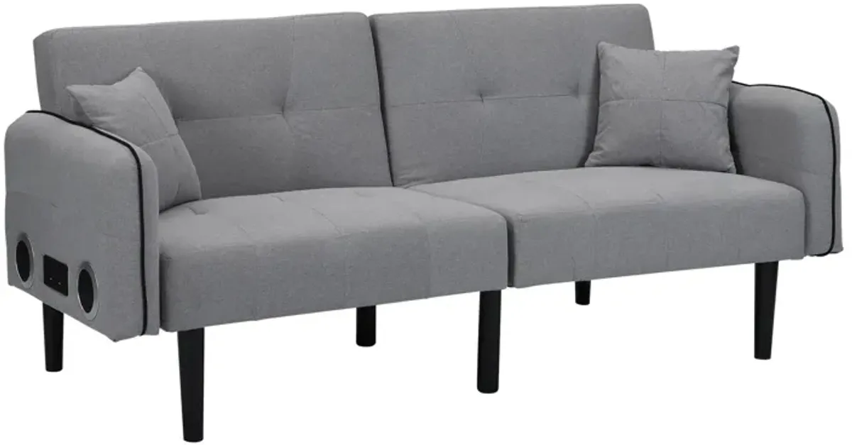 Folding Ottoman Sofa Bed With Stereo - Gray Fabric