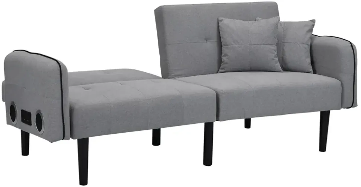 Folding Ottoman Sofa Bed With Stereo - Gray Fabric