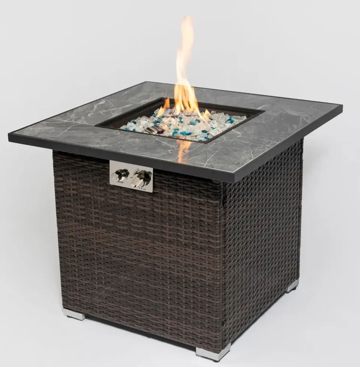 30" Outdoor Fire Table Propane Gas Fire Pit Table With Lid Gas Fire Pit Table With Glass Rocks And Rain Cover - Espresso