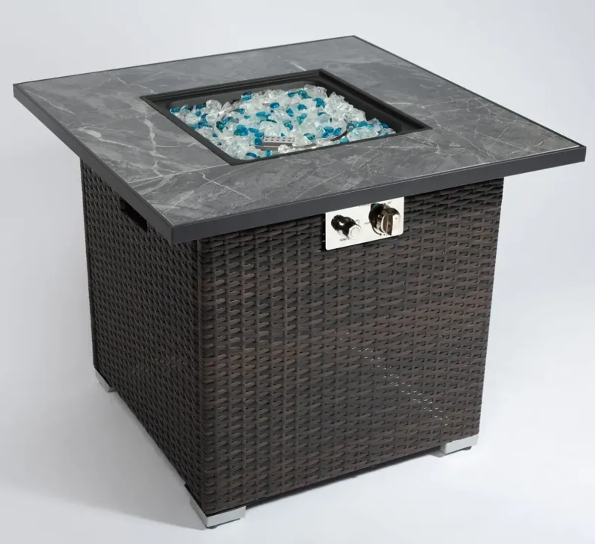 30" Outdoor Fire Table Propane Gas Fire Pit Table With Lid Gas Fire Pit Table With Glass Rocks And Rain Cover - Espresso