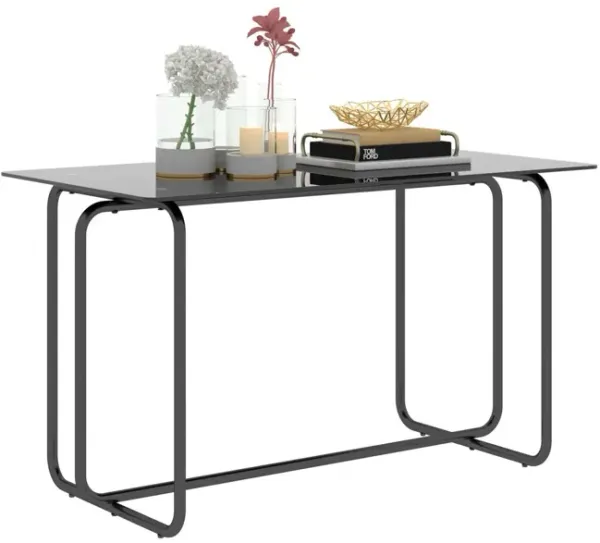 Rectangle Dining Table With Metal Frame, Tempered Glass Dining Table For Kitchen Room - Black