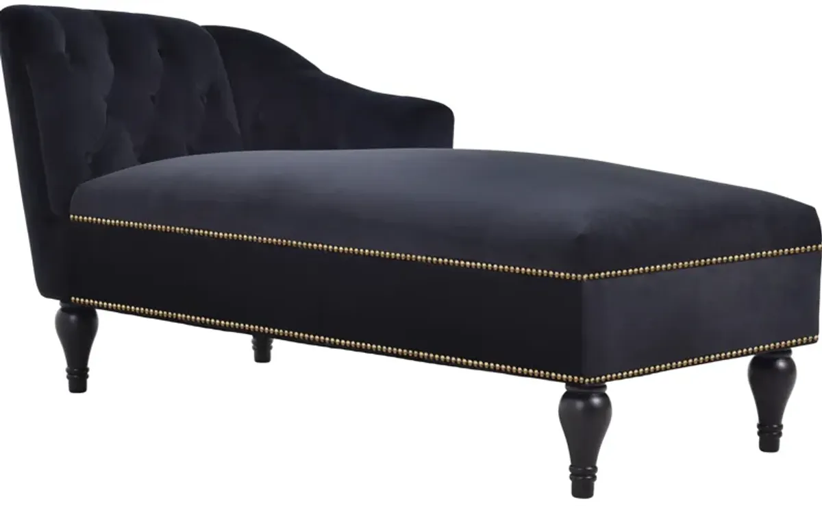 Velvet Chaise Lounge, Button Tufted Right Arm Facing Lounge Chair With Nailhead Trim & Solid Wood Legs For Living Room Or Office, Sleeper Lounge Sofa - Black