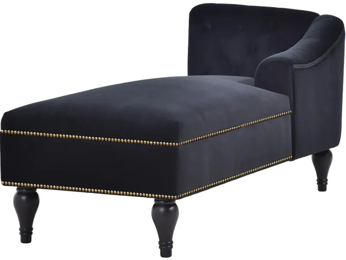 Velvet Chaise Lounge, Button Tufted Right Arm Facing Lounge Chair With Nailhead Trim & Solid Wood Legs For Living Room Or Office, Sleeper Lounge Sofa - Black