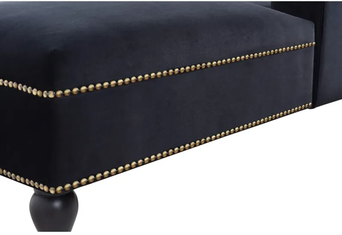 Velvet Chaise Lounge, Button Tufted Right Arm Facing Lounge Chair With Nailhead Trim & Solid Wood Legs For Living Room Or Office, Sleeper Lounge Sofa - Black