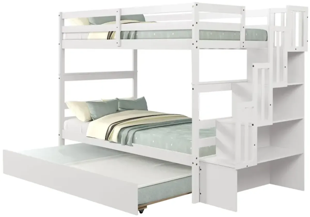 Twin Over Twin Bunk Beds With Twin Trundle And Stairway Storage Function