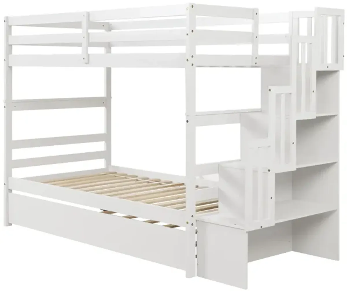 Twin Over Twin Bunk Beds With Twin Trundle And Stairway Storage Function