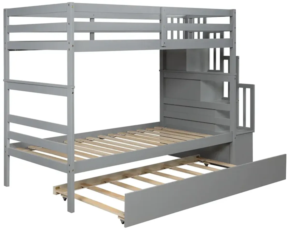 Twin Over Twin Bunk Beds With Twin Trundle And Stairway Storage Function