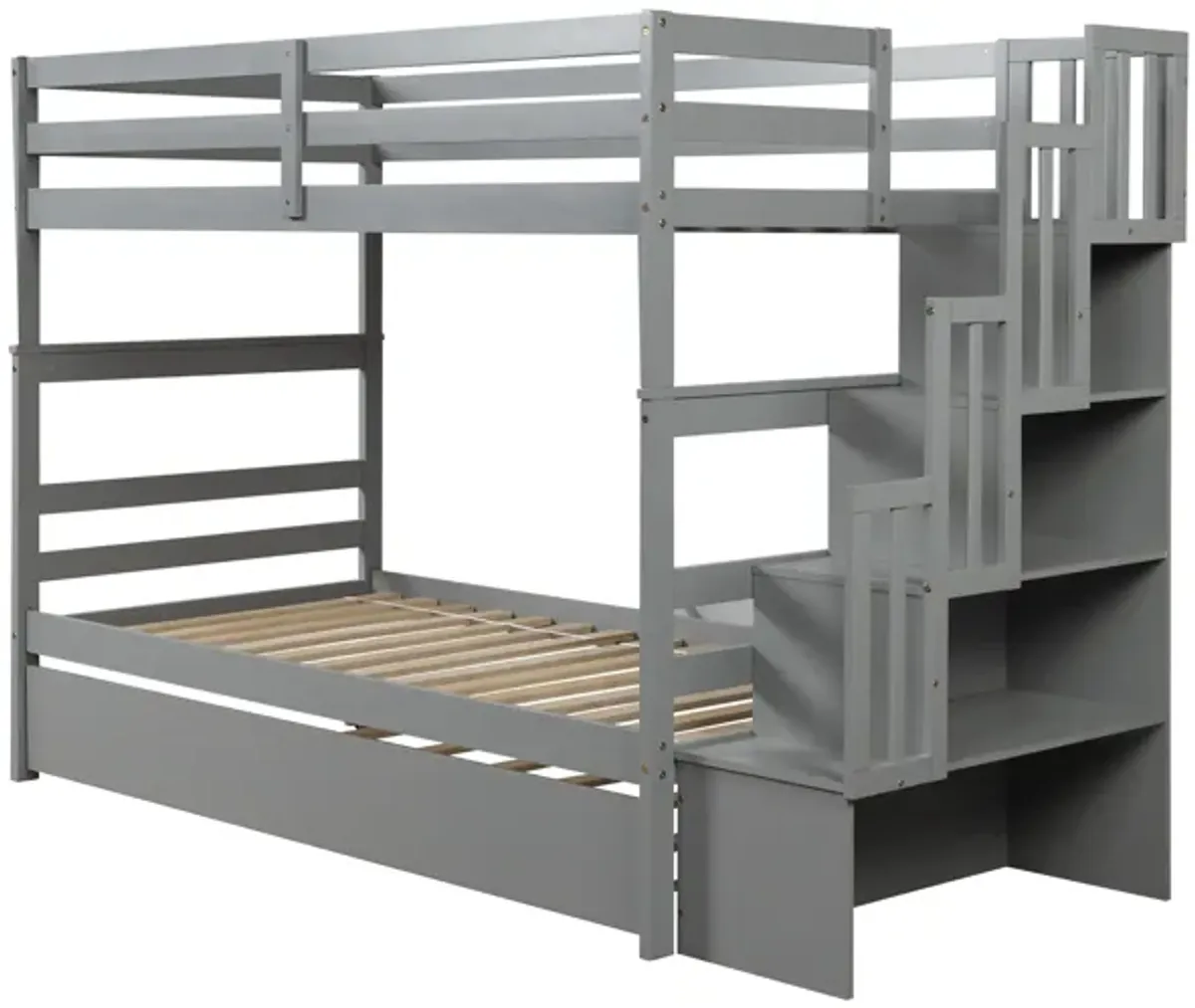 Twin Over Twin Bunk Beds With Twin Trundle And Stairway Storage Function