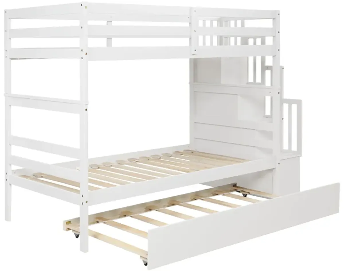 Twin Over Twin Bunk Beds With Twin Trundle And Stairway Storage Function