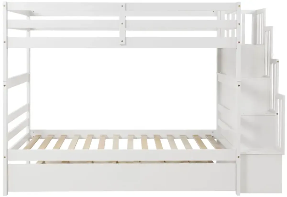 Twin Over Twin Bunk Beds With Twin Trundle And Stairway Storage Function