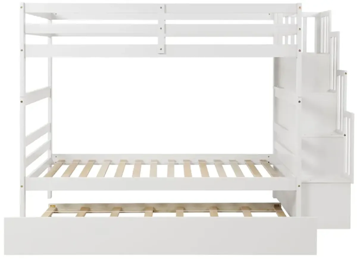 Twin Over Twin Bunk Beds With Twin Trundle And Stairway Storage Function