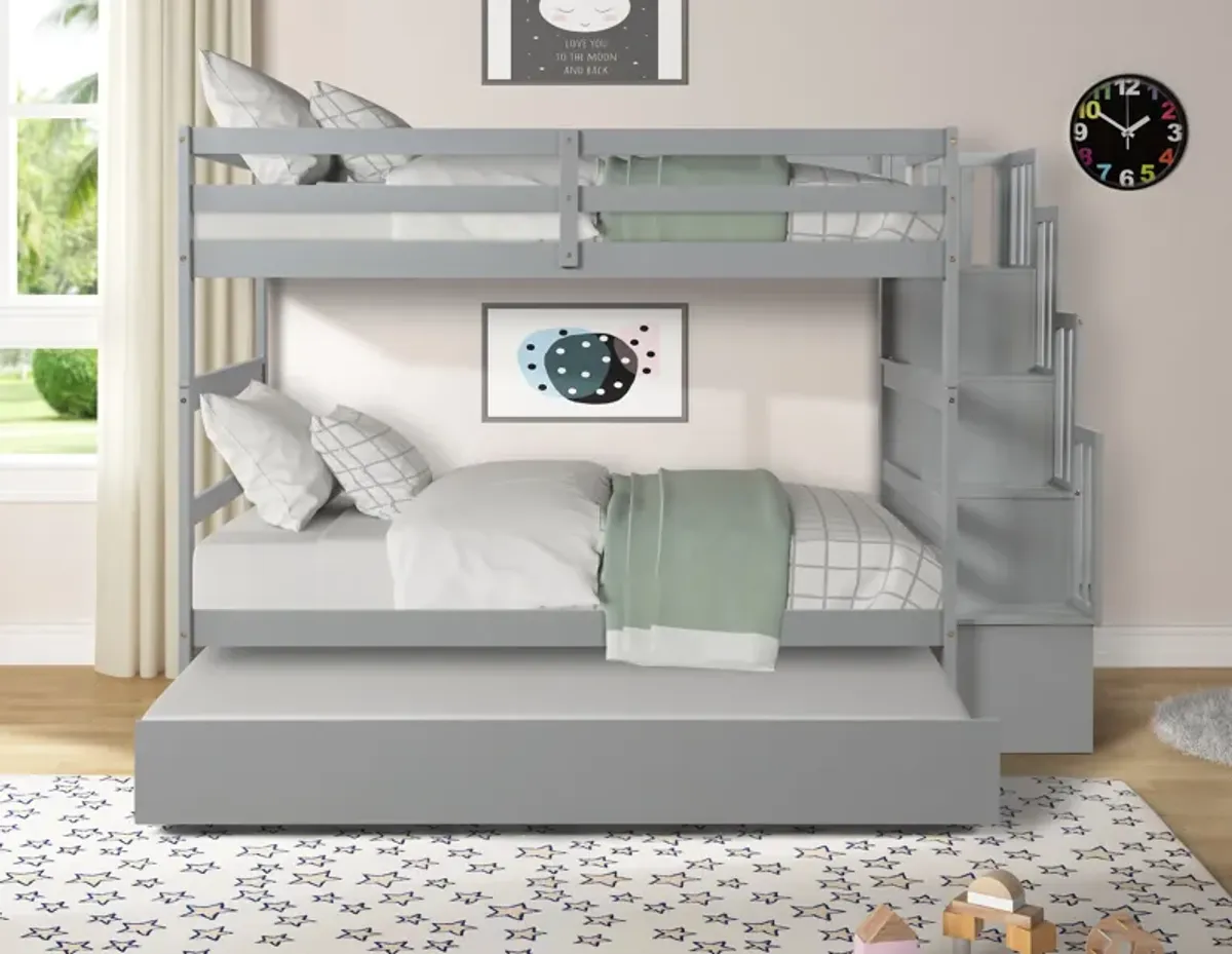 Twin Over Twin Bunk Beds With Twin Trundle And Stairway Storage Function