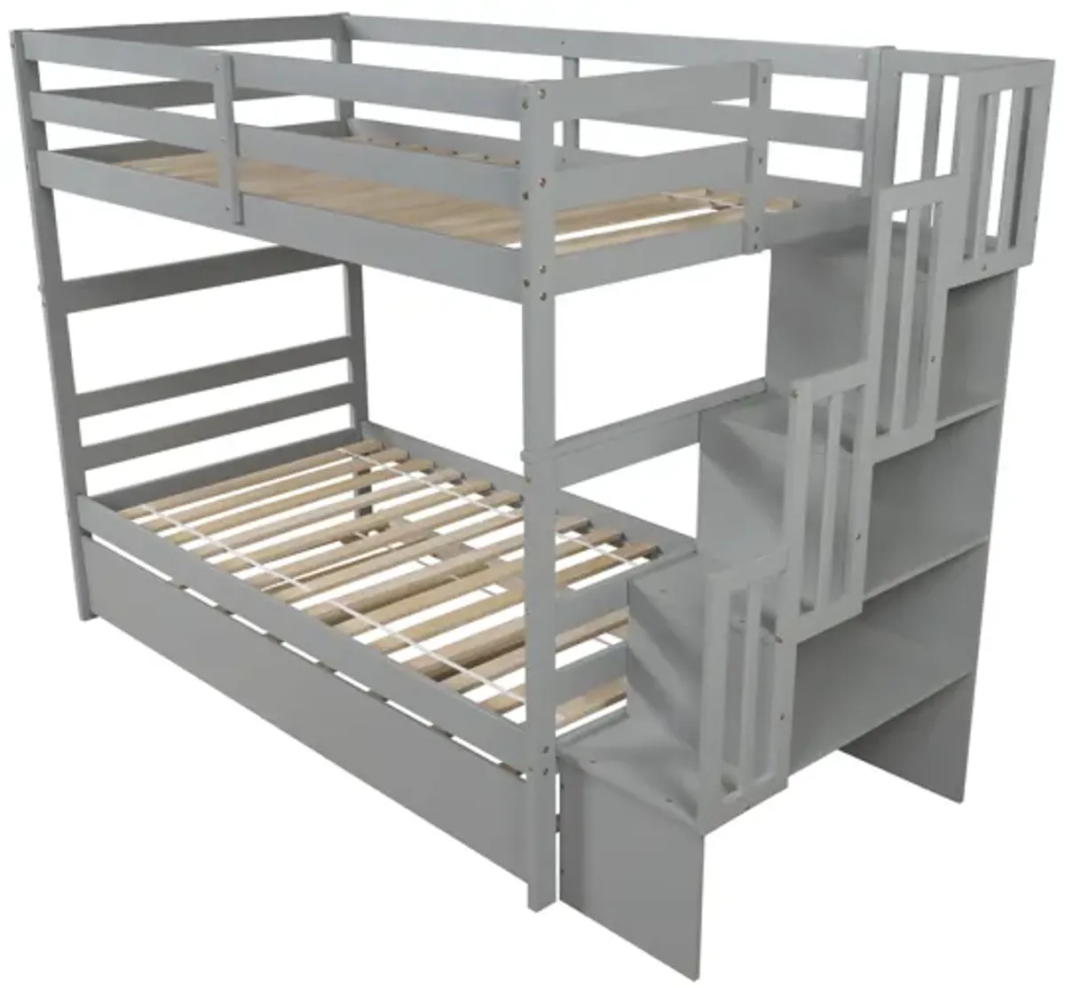 Twin Over Twin Bunk Beds With Twin Trundle And Stairway Storage Function