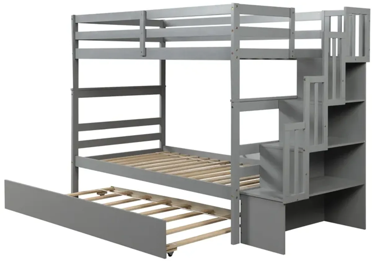 Twin Over Twin Bunk Beds With Twin Trundle And Stairway Storage Function