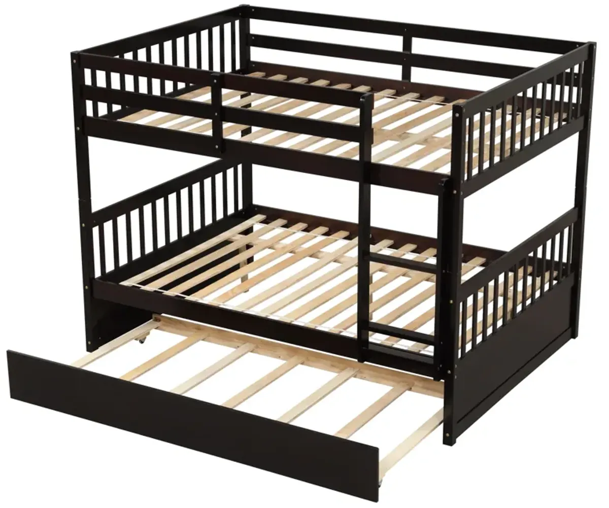 Bunk Bed With Trundle, Convertible To 2 Size Platform Bed, Bunk Bed With Ladder And Safety Rails For Kids