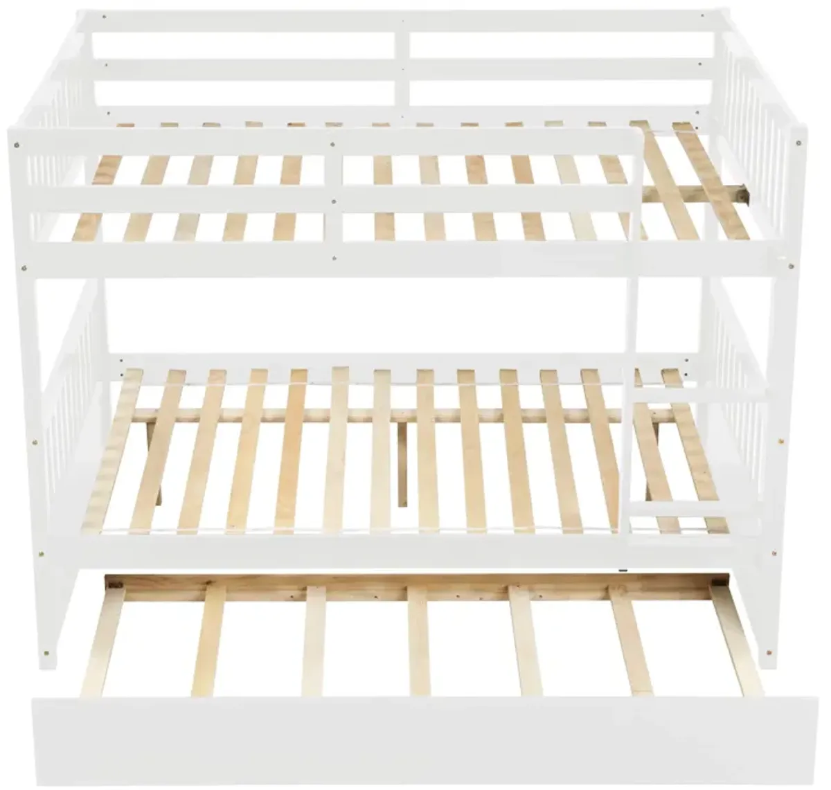 Bunk Bed With Trundle, Convertible To 2 Size Platform Bed, Bunk Bed With Ladder And Safety Rails For Kids