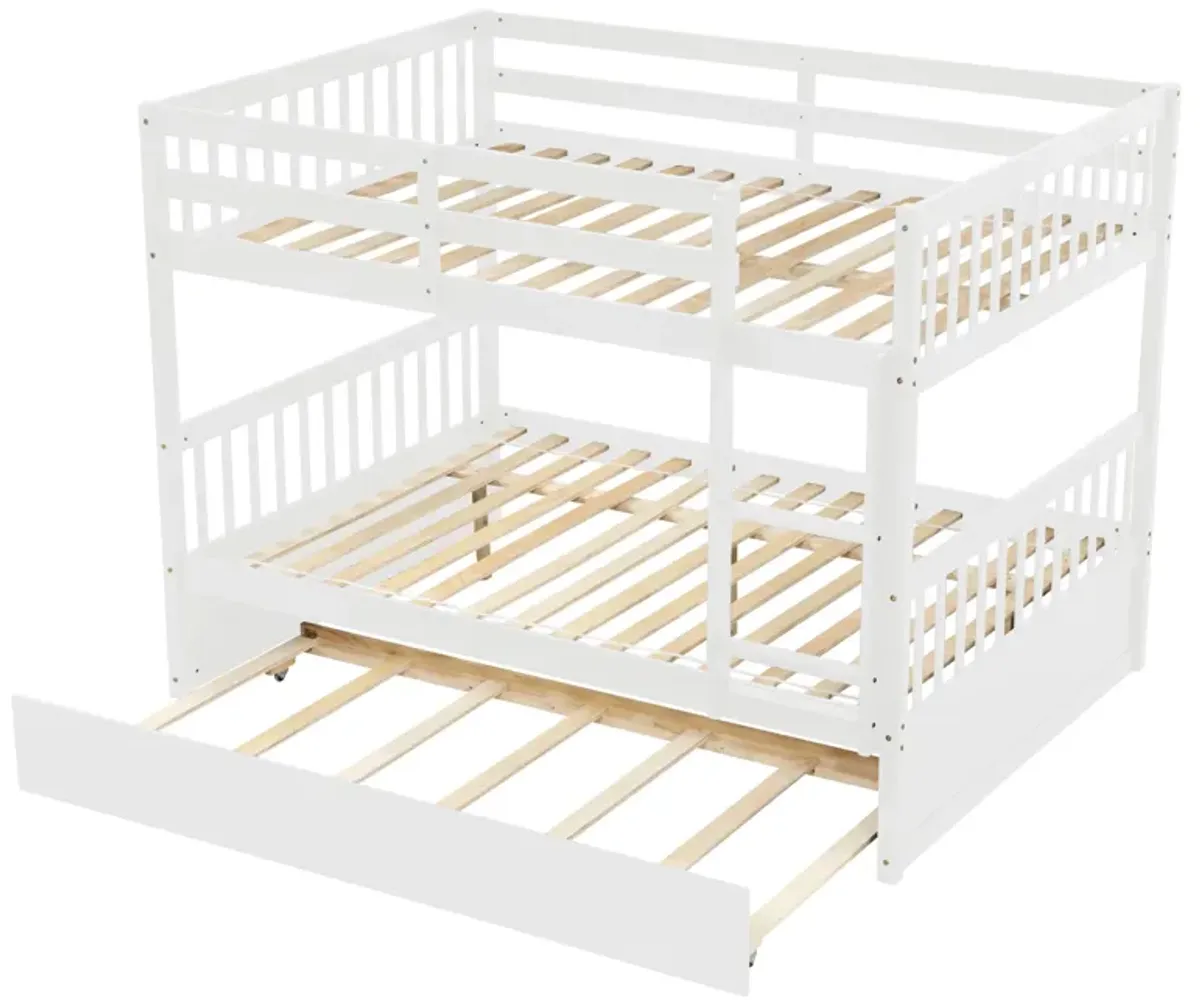 Bunk Bed With Trundle, Convertible To 2 Size Platform Bed, Bunk Bed With Ladder And Safety Rails For Kids