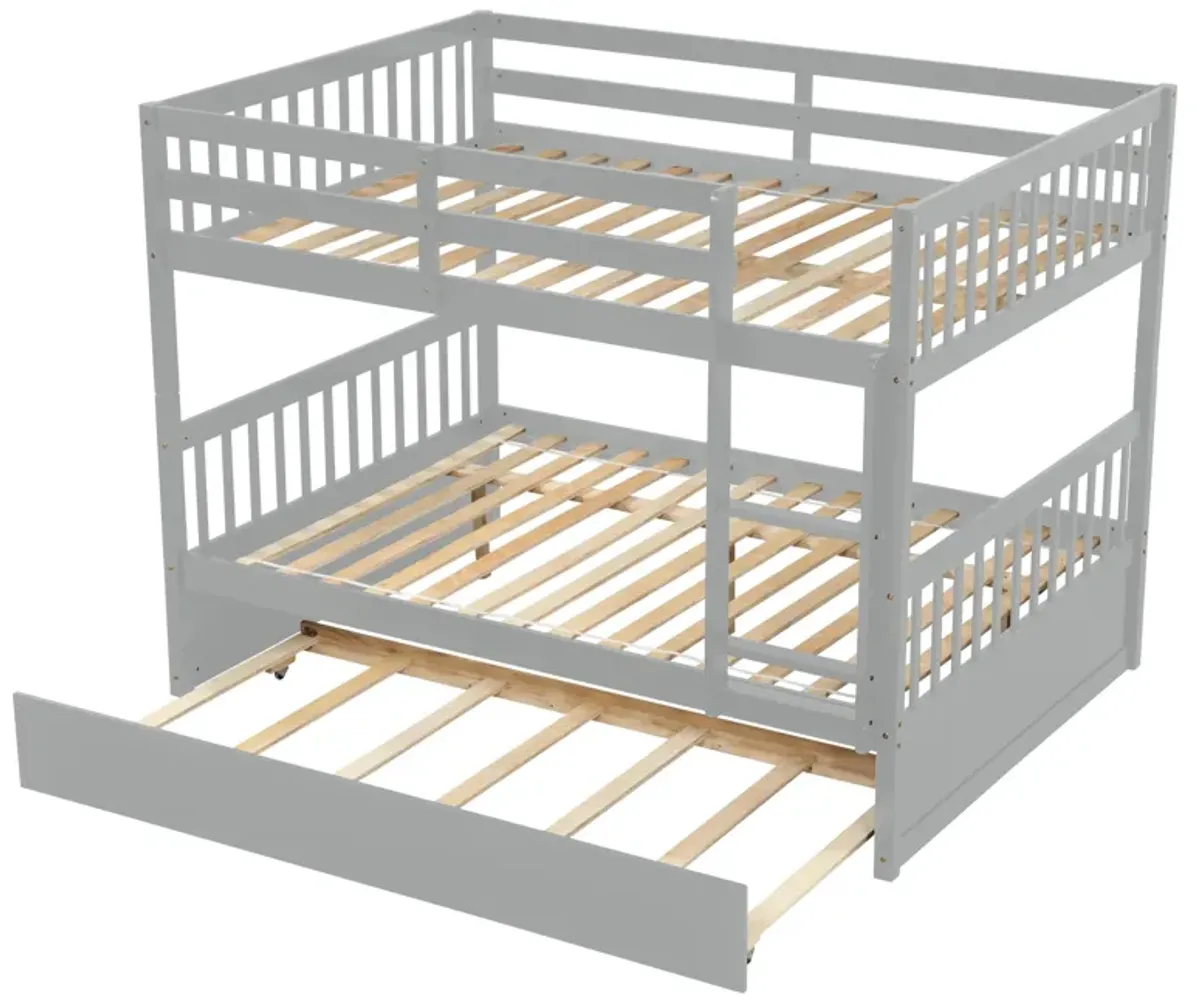 Bunk Bed With Trundle, Convertible To 2 Size Platform Bed, Bunk Bed With Ladder And Safety Rails For Kids