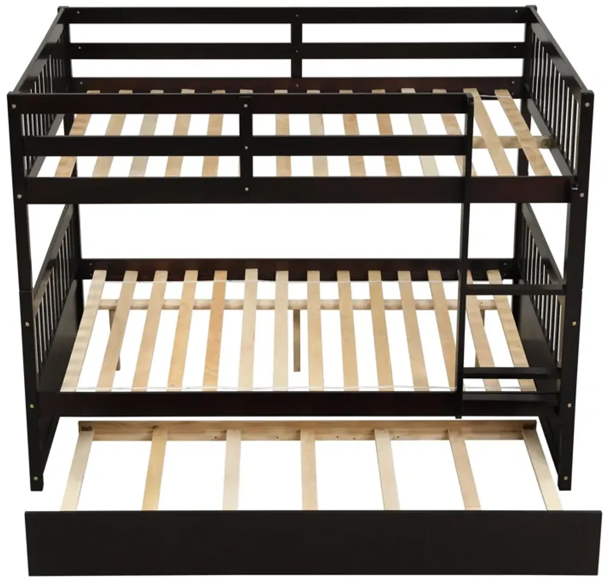 Bunk Bed With Trundle, Convertible To 2 Size Platform Bed, Bunk Bed With Ladder And Safety Rails For Kids