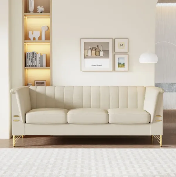 Modern Chenille Sofa, Upholstered Couch With Bolster Armrest, 3-Seat Sofa For Living Room, Bedroom, Office, Apartment, Dorm