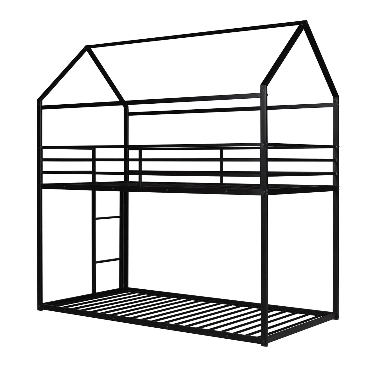 Bunk Beds For Kids Twin Over Twin, House Bunk Bed Metal Bed Frame Built-In Ladder, No Box Spring Needed