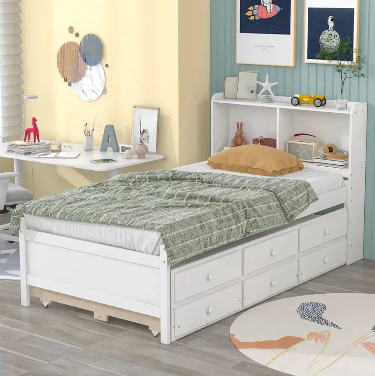 Bed With Twin Trundle, Drawers