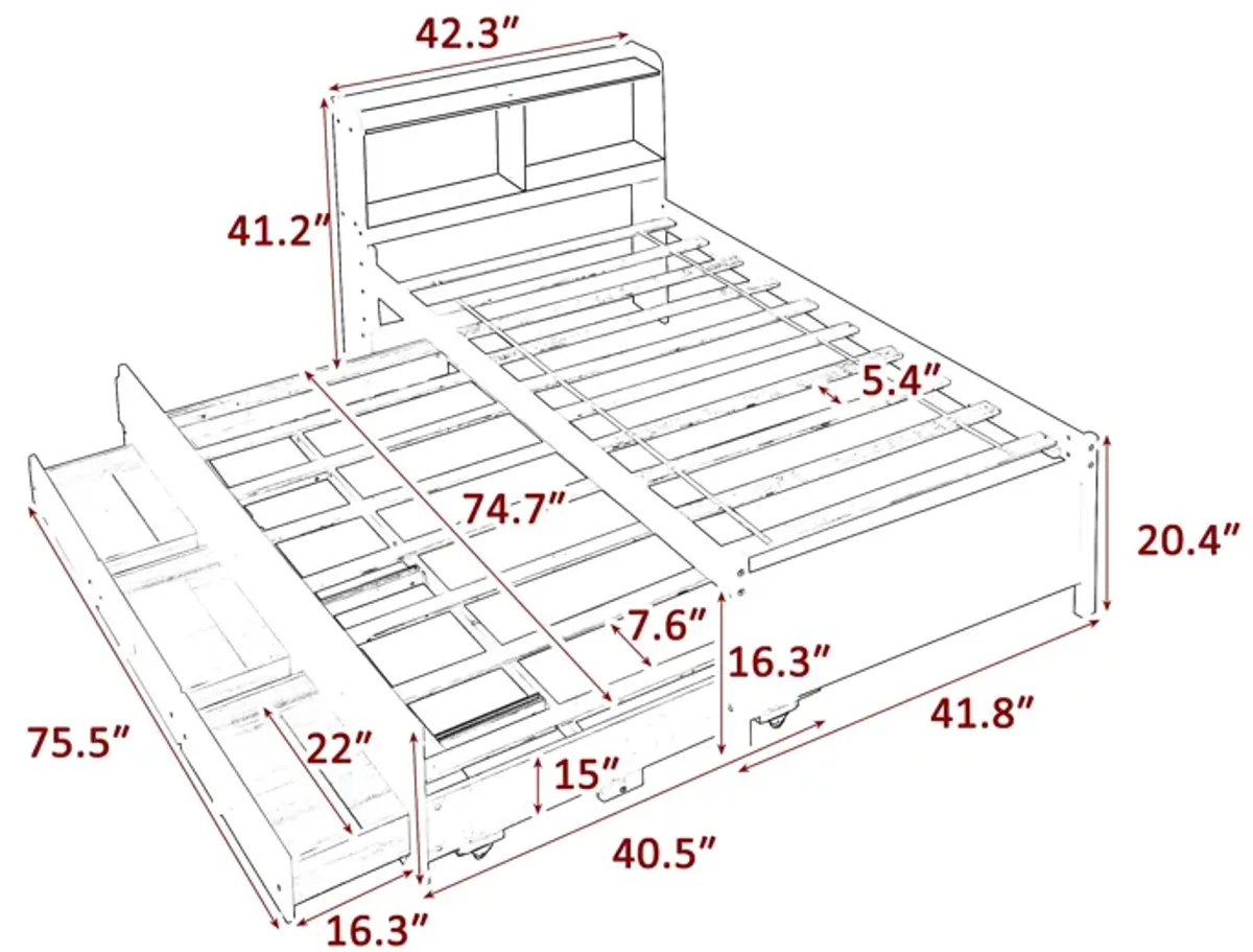 Bed With Twin Trundle, Drawers