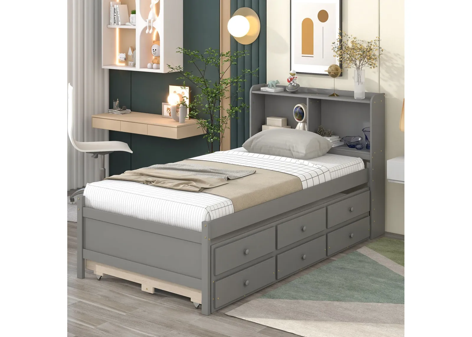 Bed With Twin Trundle, Drawers