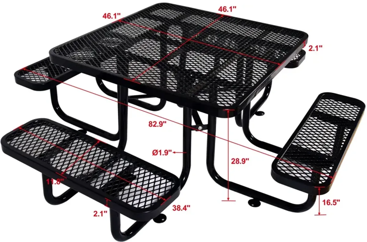 Square Outdoor Steel Picnic Table , With Umbrella Pole